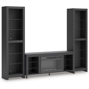 Signature Design by Ashley Cayberry Modern 3-Piece Entertainment Center with Electric Fireplace for TVs up to 68″, Black
