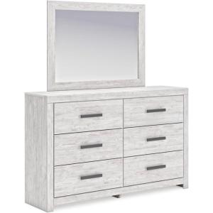 Signature Design by Ashley Cayboni Modern 6-Drawer Dresser and Mirror with Safety Stop, Whitewash