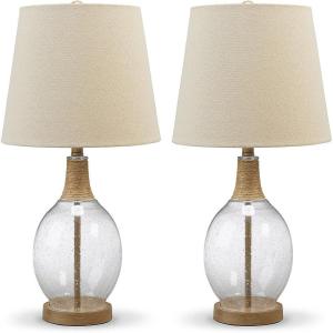 Signature Design by Ashley Clayleigh 23.5″ Coastal Glass Table Lamp Set, 2 Count, Beige & Glass