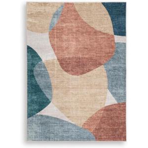 Signature Design by Ashley Farrendale Mid-Century Modern Indoor Geometric Washable 8 x 10 Area Rug, Blue & Red(Cream/Blue)