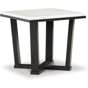 Signature Design by Ashley Fostead Contemporary Square 24″ End Table with Marble Top, White Marble & Dark Brown