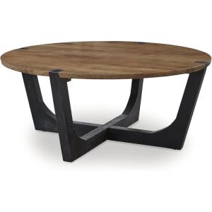 Signature Design by Ashley Hanneforth Farmhouse Coffee Table with Angled Solid Wood Legs, Light Brown & Black
