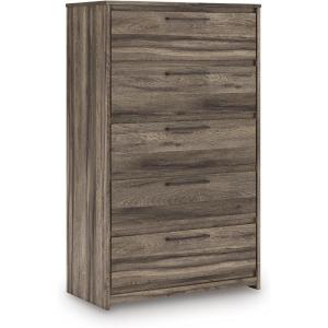 Signature Design by Ashley Jusika Rustic 5-Drawer Chest with Easy Glide and Safety Stop for Bedroom, Dark Brown