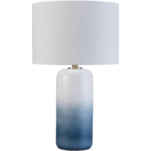 Signature Design by Ashley Lemrich Coastal 25.25″ Ceramic Table Lamp, 3-Way Switch, UL Listed, Fabric Drum Shade, Use 100 Watt Lightbulb (Not Included), White and Blue (Teal) Ombre Effect