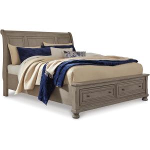 Signature Design by Ashley Lettner Traditional King Sleigh Platform Bed with 2 Drawers, Foundation or Box Spring Not Needed, Light Gray(Light Gray)