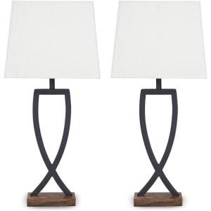 Signature Design by Ashley Makara Metal Minimalist Table Lamp, 2 Count Lamps, Black & Brown(Makara)