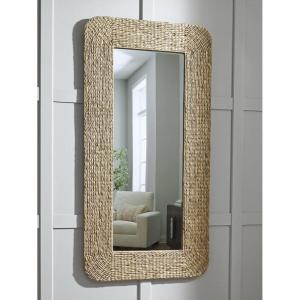 Signature Design by Ashley Norigan Casual Floor Mirror with Woven Sea Grass Frame, Light Brown