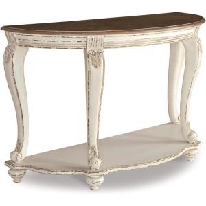 Signature Design by Ashley Realyn French Country Semi-Circle Console Table, White & Brown(Whitewash)