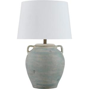 Signature Design by Ashley Shawburg Transitional Terra Cotta Table Lamp with 3-Way Switch, Light Green & White