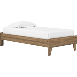 Signature Design by Ashley Socalle Casual Farmhouse Platform Bed Frame, Twin, Natural Beige(Honey Brown)