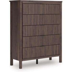 Signature Design by Ashley Symarro Vintage 5-Drawer Wide Chest with Easy Glide and Safety Stop for Bedroom, Dark Brown