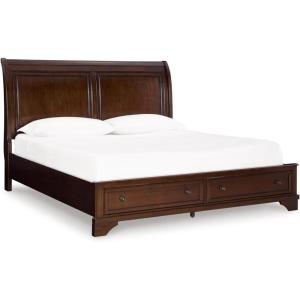 Signature Design by Ashley Trellington Traditional King Sleigh Storage Bed, Foundation or Box Spring Not Needed, Dark Brown(King)