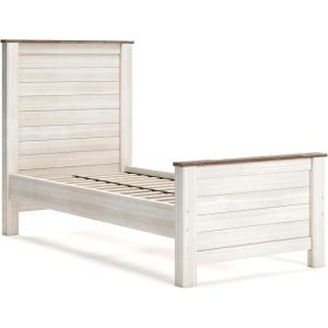 Signature Design by Ashley Willowton Casual California King Panel Bed with Metal Slats, Foundation or Box Spring Needed, Whitewash(Twin)