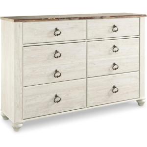 Signature Design by Ashley Willowton Coastal Cottage 6 Drawer Dresser with Faux Plank Top, Whitewash(Whitewash)