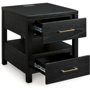 Signature Design by Ashley Winbardi Industrial 2-Drawer End Table with Open Cubby, USB Ports, Black