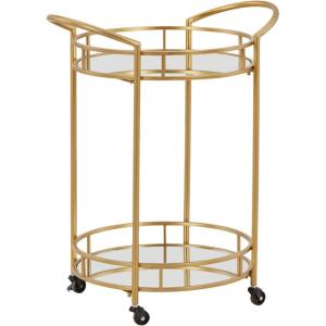 Signature Design by Ashley Wynora Round Modern Bar Serving Cart with 2 Mirrored Shelves, Gold