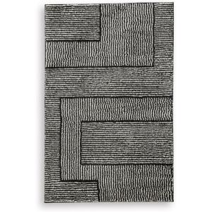 Signature Design by Ashley Wyscott Contemporary 8 x 10 High Pile Marble Abstract Design Rug, Beige, Gray & Black(Black/Ivory)