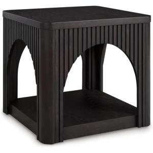 Signature Design by Ashley Yellink Contemporary End Table with Open Shelf, Arches and Lattice Details, Black