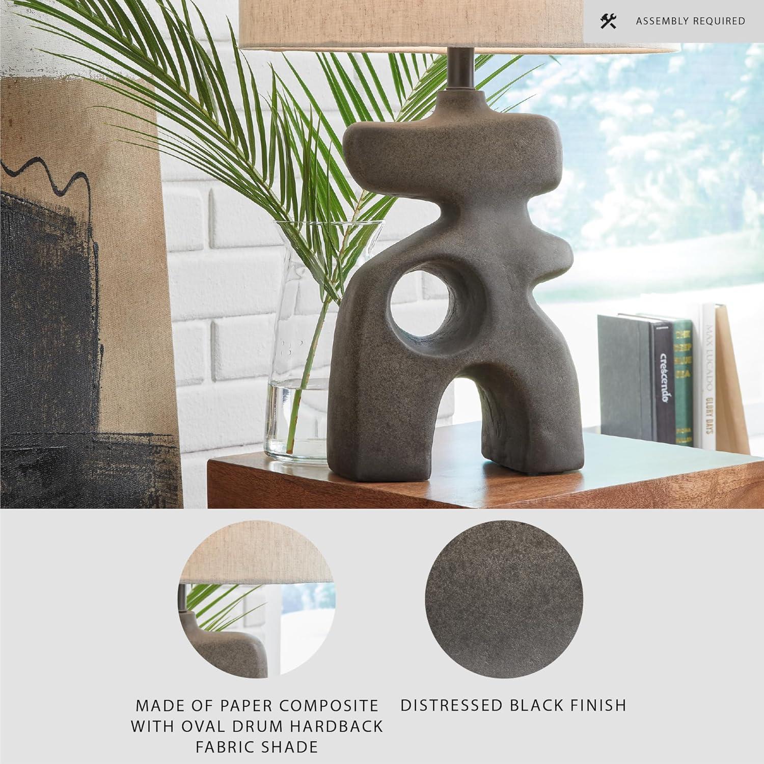 imageSignature Design by Ashley Danacy Farmhouse Distressed Paper Composite Table Lamp with 3Way Switch Black