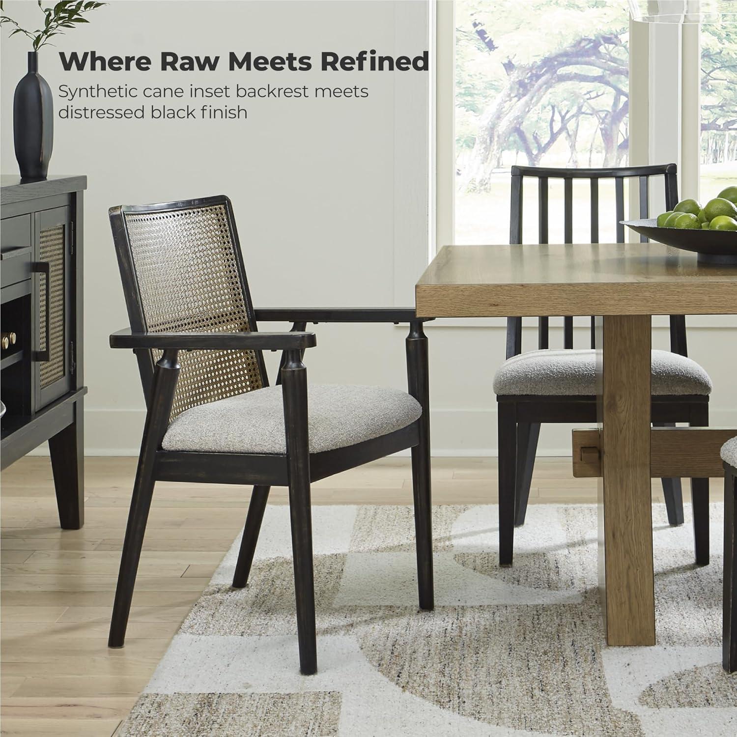 imageSignature Design by Ashley Galliden Rustic Solid Wood Upholstered Dining Arm Chair with Faux Cane Backrest Set of 2 Light Brown ampamp BlackBlack