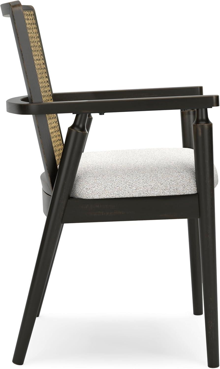 imageSignature Design by Ashley Galliden Rustic Solid Wood Upholstered Dining Arm Chair with Faux Cane Backrest Set of 2 Light Brown ampamp BlackBlack