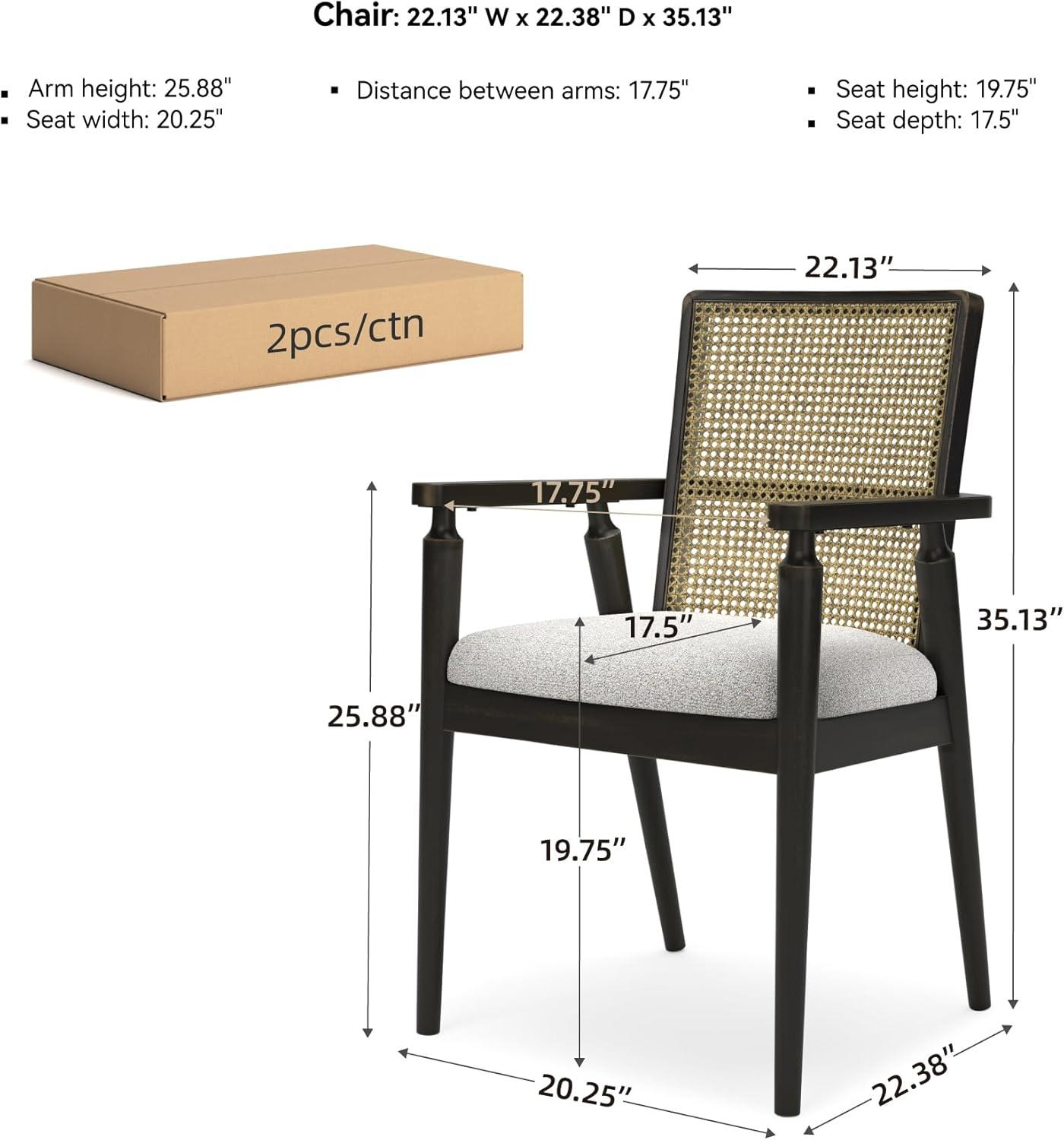 imageSignature Design by Ashley Galliden Rustic Solid Wood Upholstered Dining Arm Chair with Faux Cane Backrest Set of 2 Light Brown ampamp BlackBlack