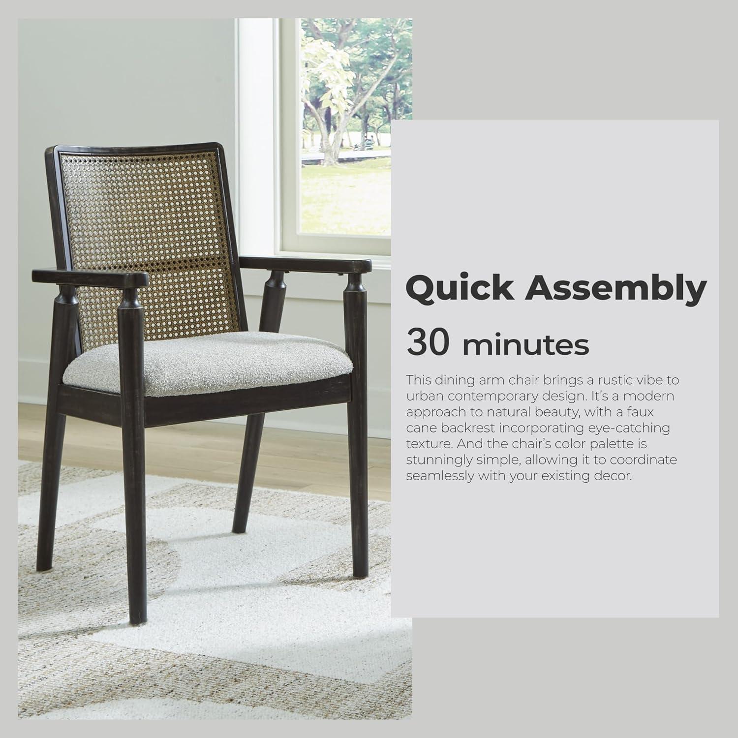 imageSignature Design by Ashley Galliden Rustic Solid Wood Upholstered Dining Arm Chair with Faux Cane Backrest Set of 2 Light Brown ampamp BlackBlack