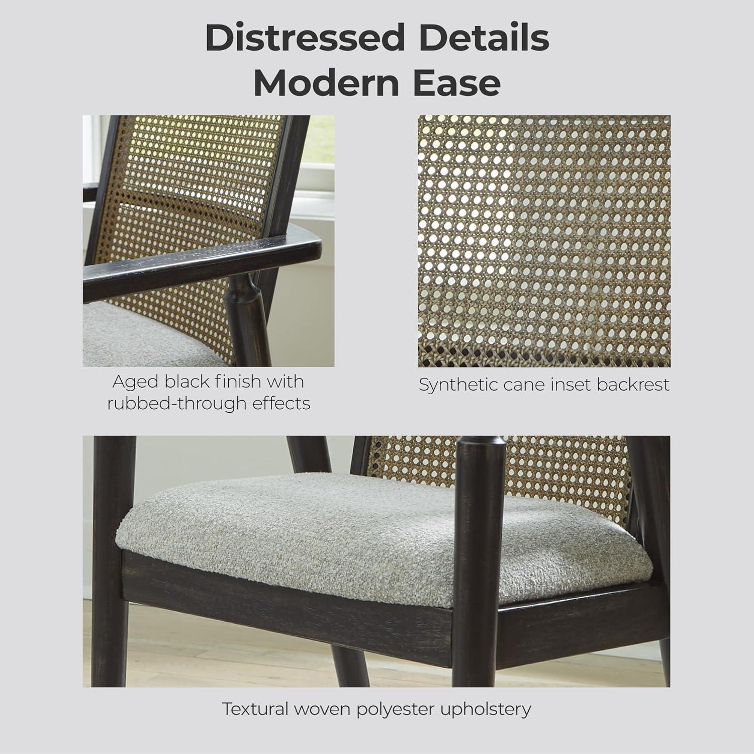 imageSignature Design by Ashley Galliden Rustic Solid Wood Upholstered Dining Arm Chair with Faux Cane Backrest Set of 2 Light Brown ampamp BlackBlack