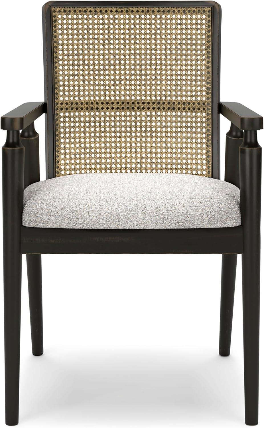 imageSignature Design by Ashley Galliden Rustic Solid Wood Upholstered Dining Arm Chair with Faux Cane Backrest Set of 2 Light Brown ampamp BlackBlack