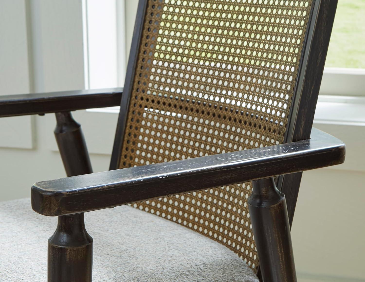 imageSignature Design by Ashley Galliden Rustic Solid Wood Upholstered Dining Arm Chair with Faux Cane Backrest Set of 2 Light Brown ampamp BlackBlack