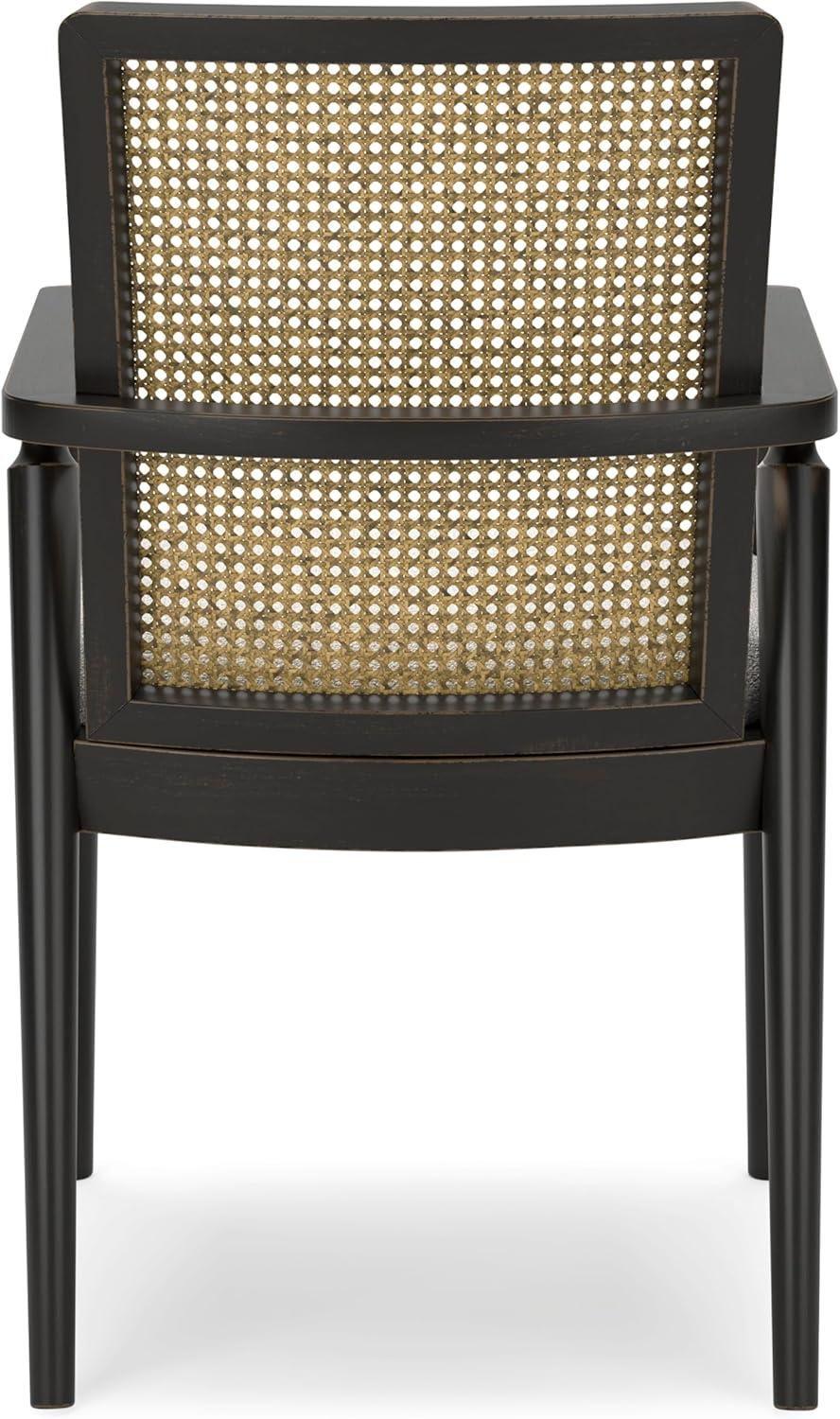 imageSignature Design by Ashley Galliden Rustic Solid Wood Upholstered Dining Arm Chair with Faux Cane Backrest Set of 2 Light Brown ampamp BlackBlack