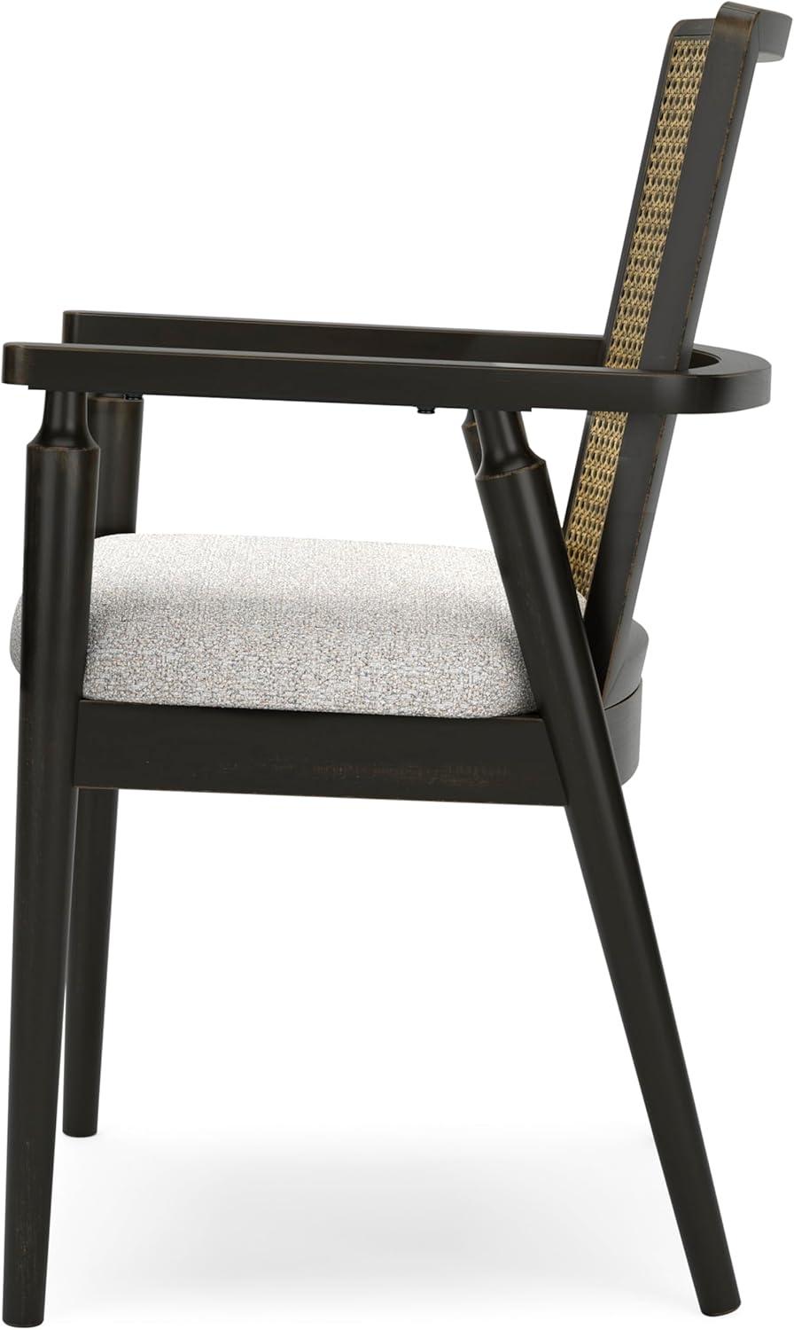 imageSignature Design by Ashley Galliden Rustic Solid Wood Upholstered Dining Arm Chair with Faux Cane Backrest Set of 2 Light Brown ampamp BlackBlack