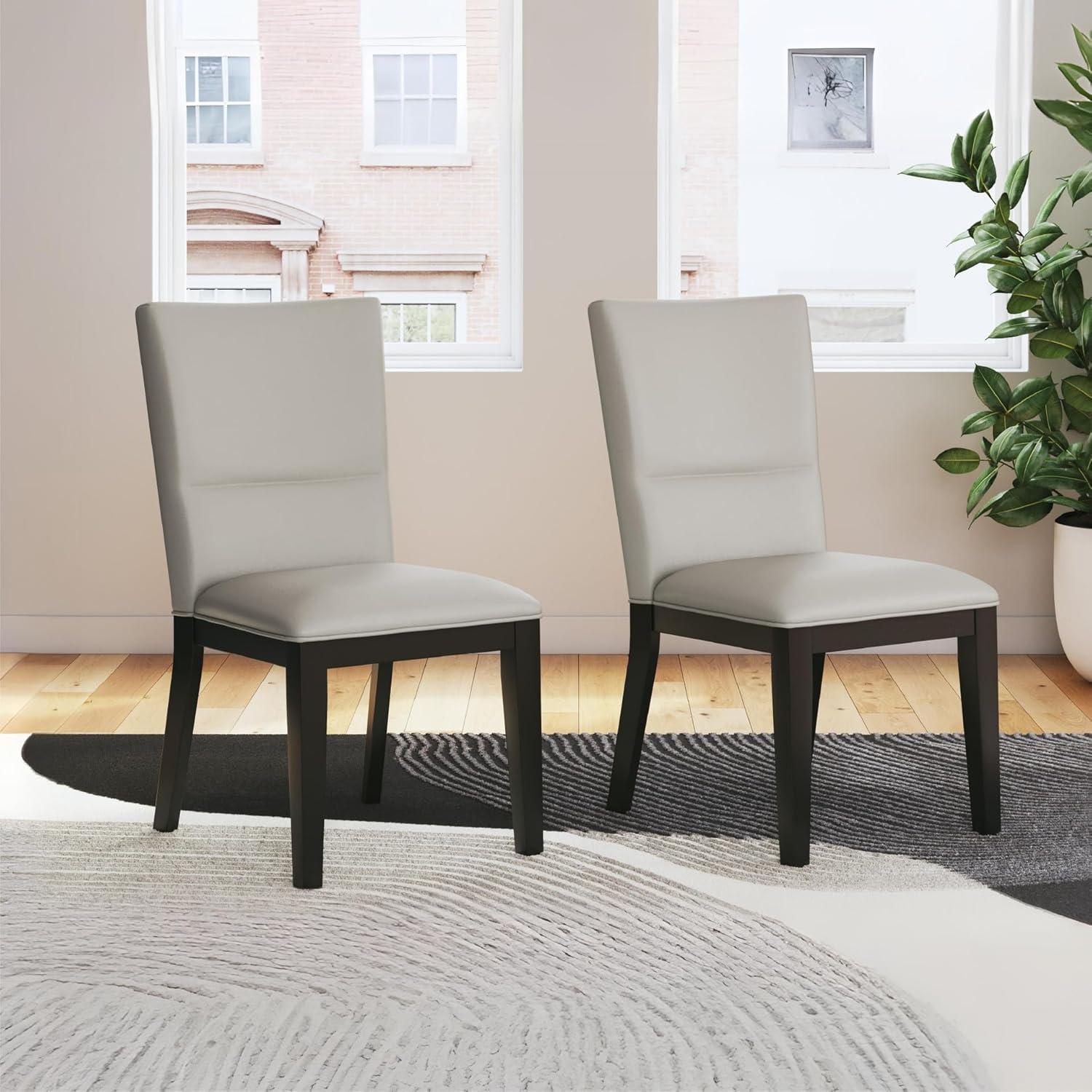 imageSignature Design by Ashley Glinari Modern Indoor Faux Leather Upholstered Armless Solid Wood Dining Chair with 4 Legs Set of 2 White ampamp Black