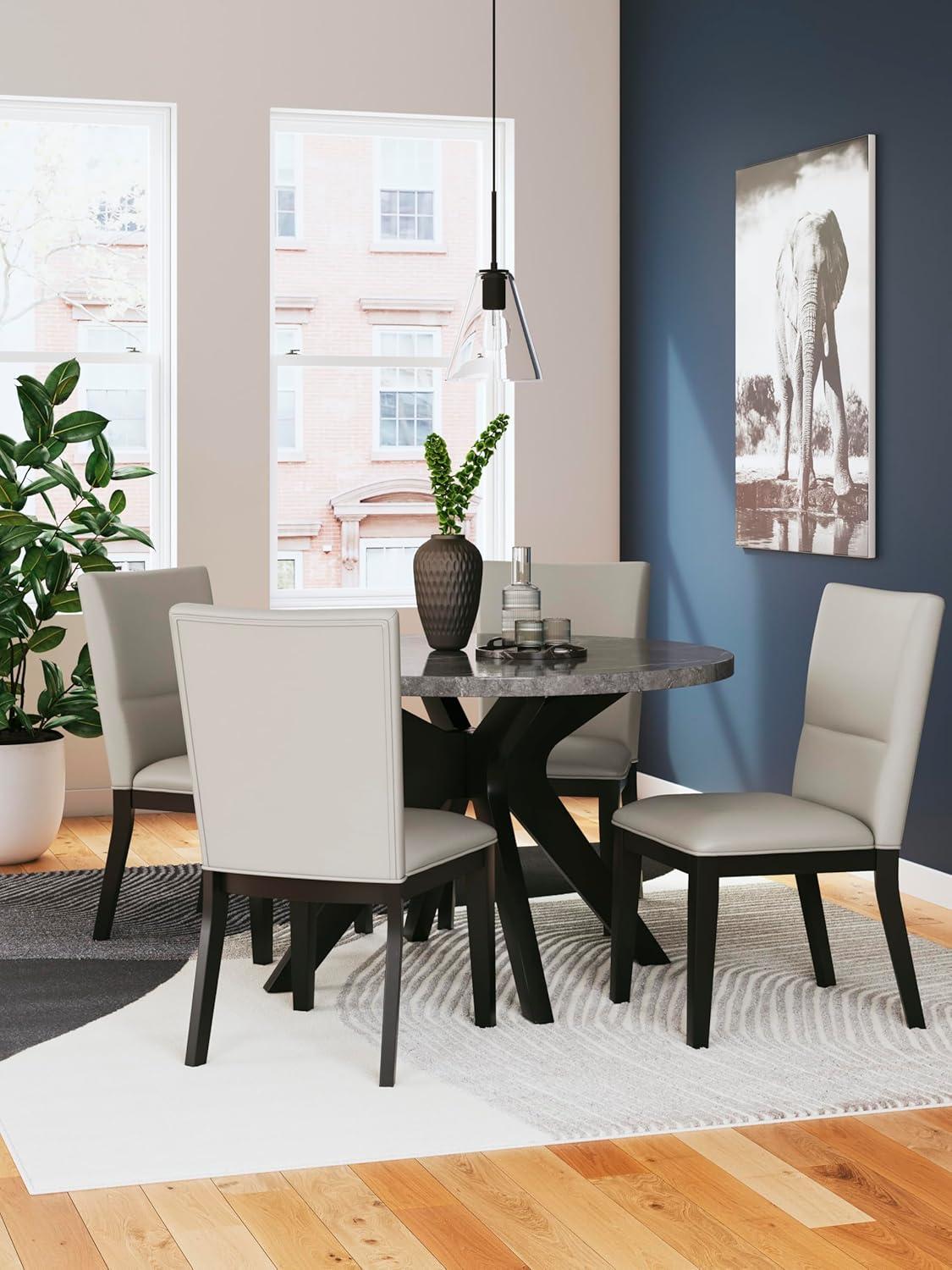 imageSignature Design by Ashley Glinari Modern Indoor Faux Leather Upholstered Armless Solid Wood Dining Chair with 4 Legs Set of 2 White ampamp Black