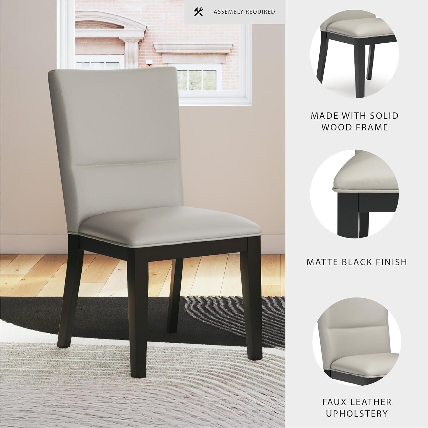 imageSignature Design by Ashley Glinari Modern Indoor Faux Leather Upholstered Armless Solid Wood Dining Chair with 4 Legs Set of 2 White ampamp Black