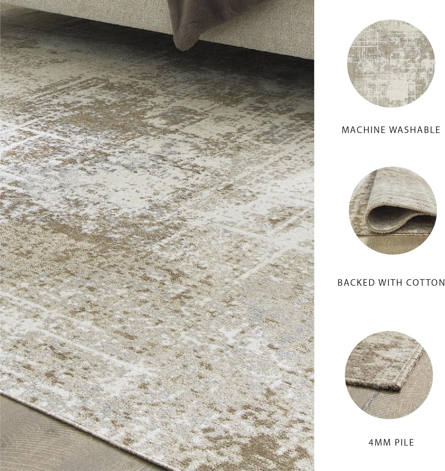 imageSignature Design by Ashley Grifflain Contemporary Indoor Washable Abstract Pattern 8 x 10 Rug Light Brown ampamp Light Gray