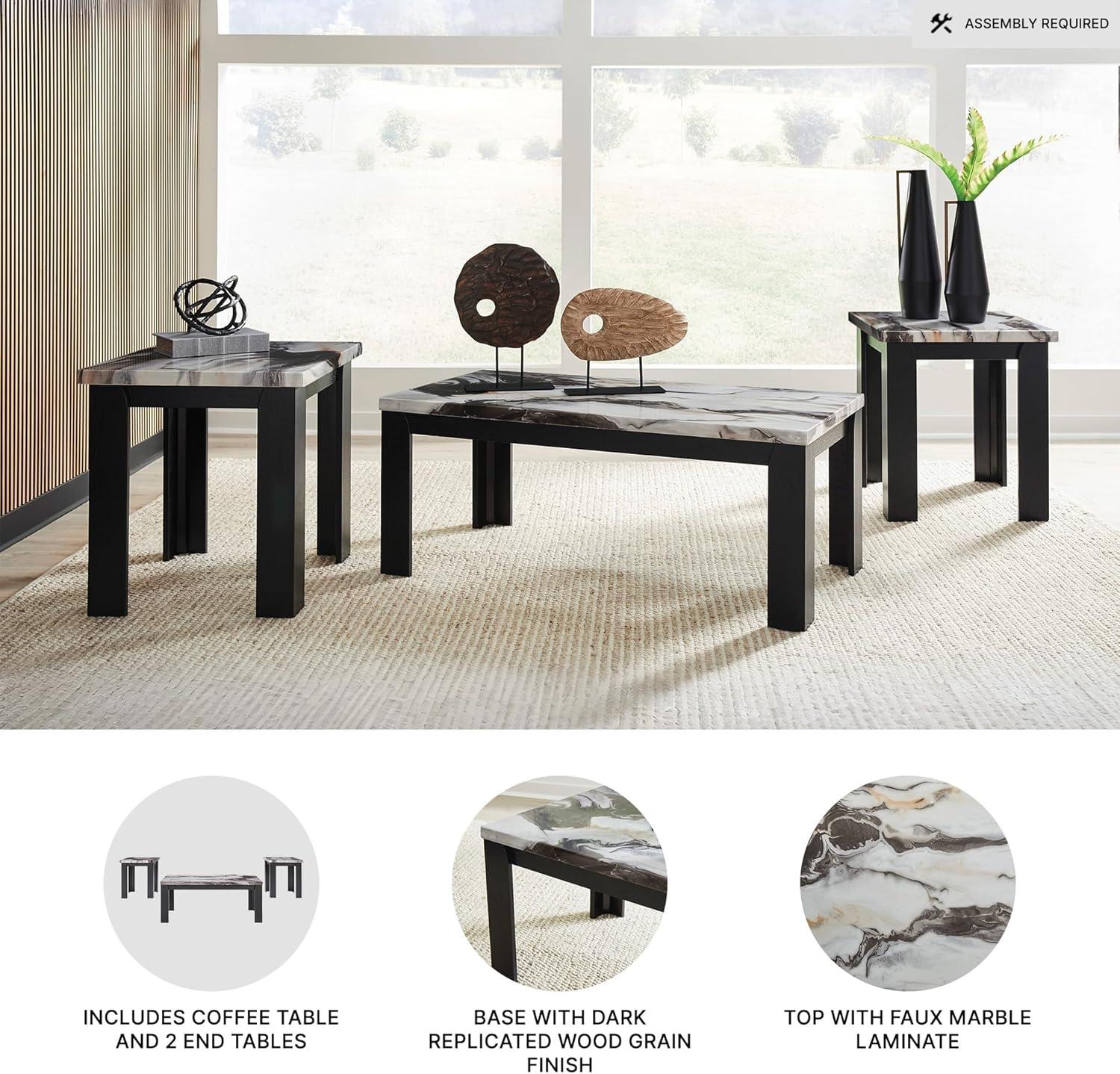 imageSignature Design by Ashley Jazmore Contemporary Table Set with Faux Marble Top Set of 3 Dark Brown