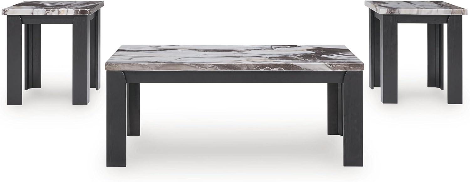 imageSignature Design by Ashley Jazmore Contemporary Table Set with Faux Marble Top Set of 3 Dark Brown