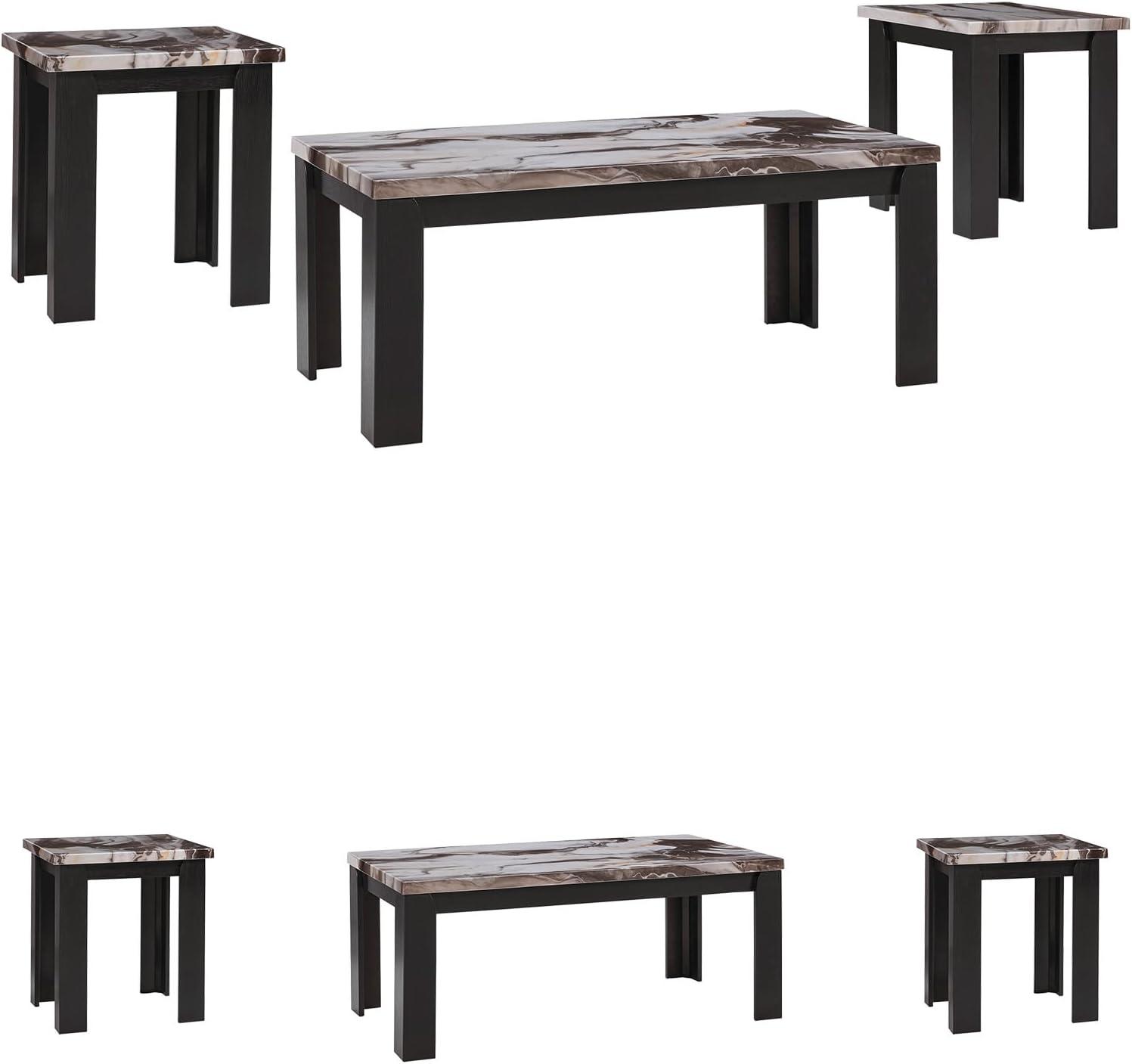imageSignature Design by Ashley Jazmore Contemporary Table Set with Faux Marble Top Set of 3 Dark Brown