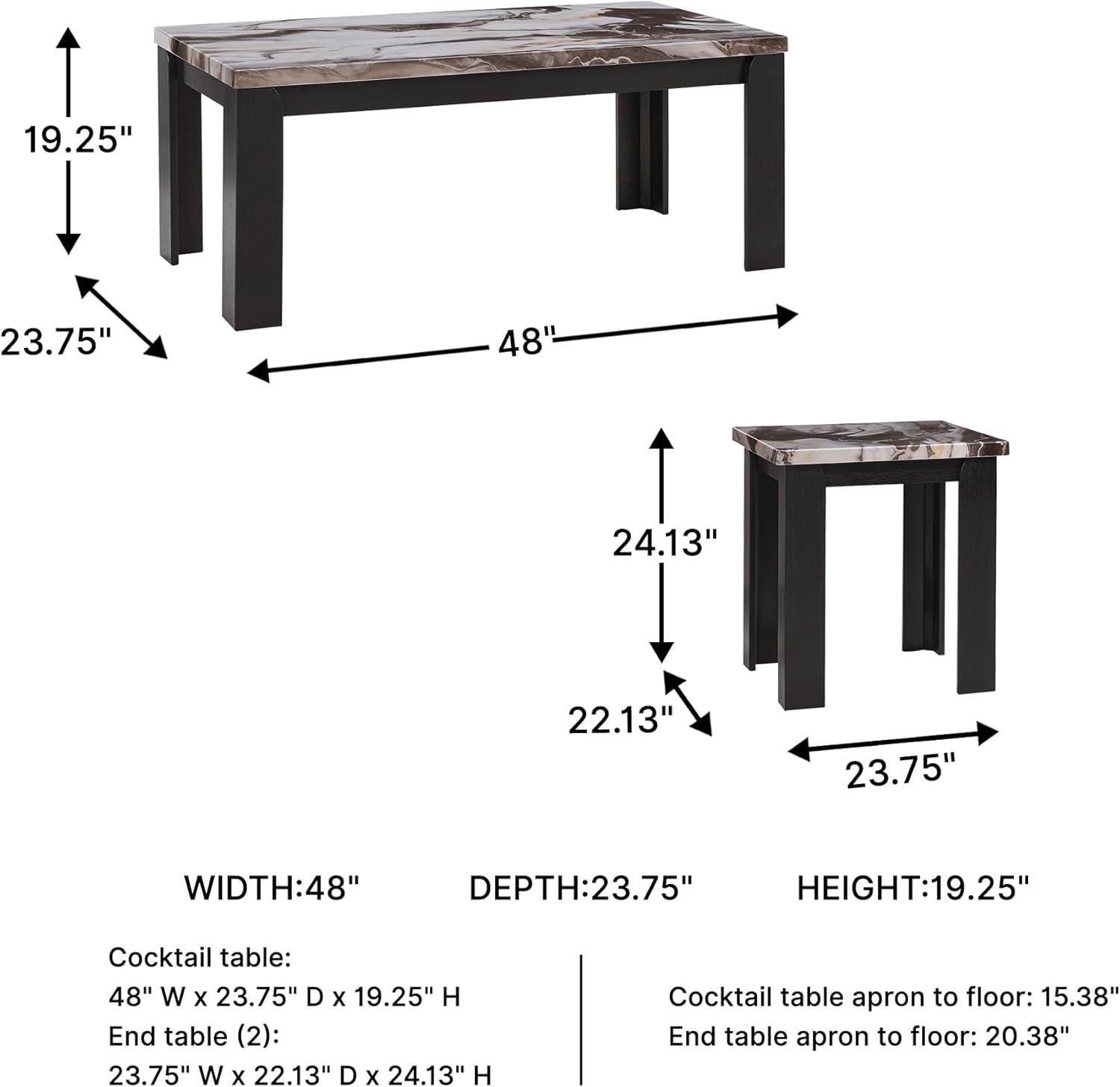 imageSignature Design by Ashley Jazmore Contemporary Table Set with Faux Marble Top Set of 3 Dark Brown