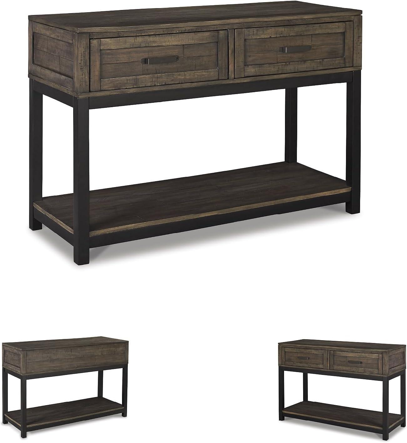 imageSignature Design by Ashley Johurst Rustic Rectangular Sofa Table with Two Drawers and Fixed Lower Shelf BrownBrown