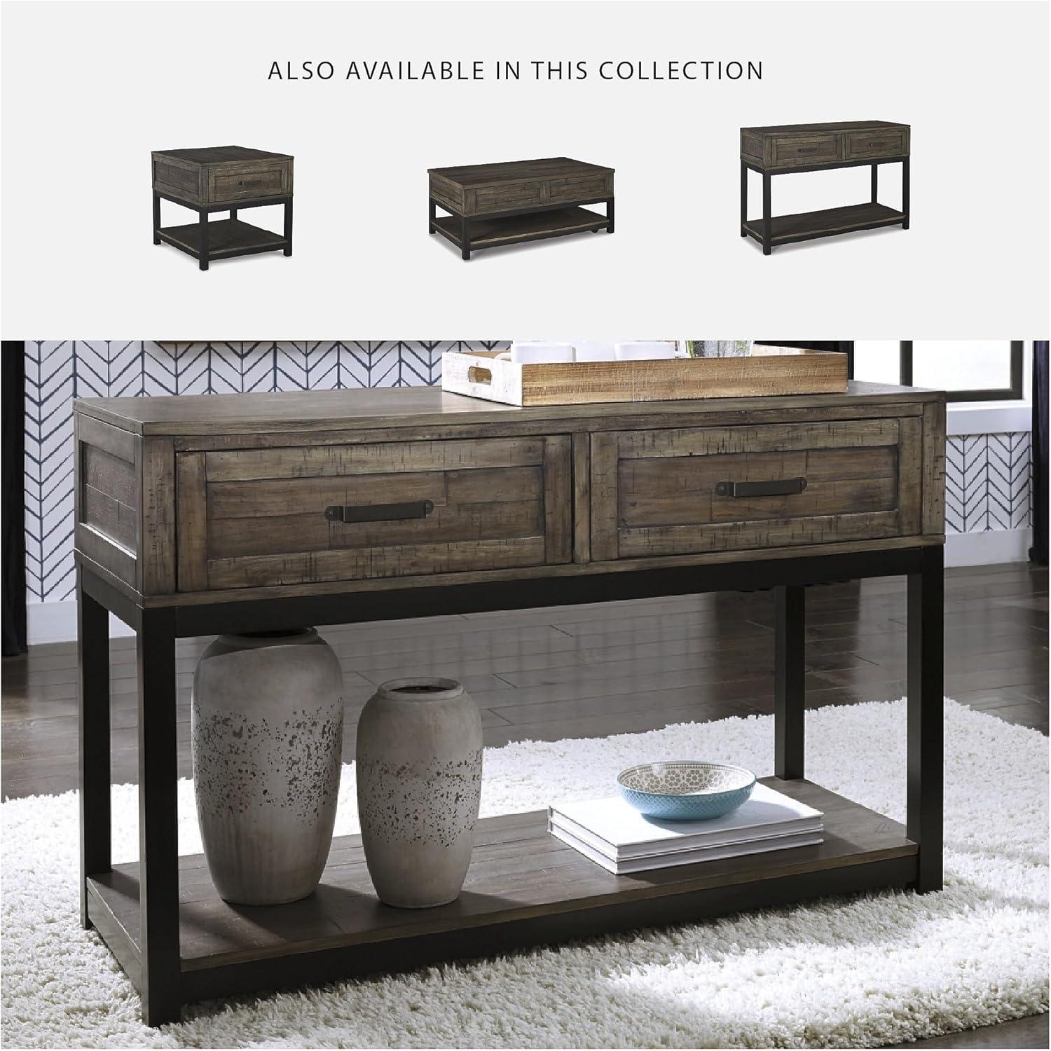 imageSignature Design by Ashley Johurst Rustic Rectangular Sofa Table with Two Drawers and Fixed Lower Shelf BrownBrown