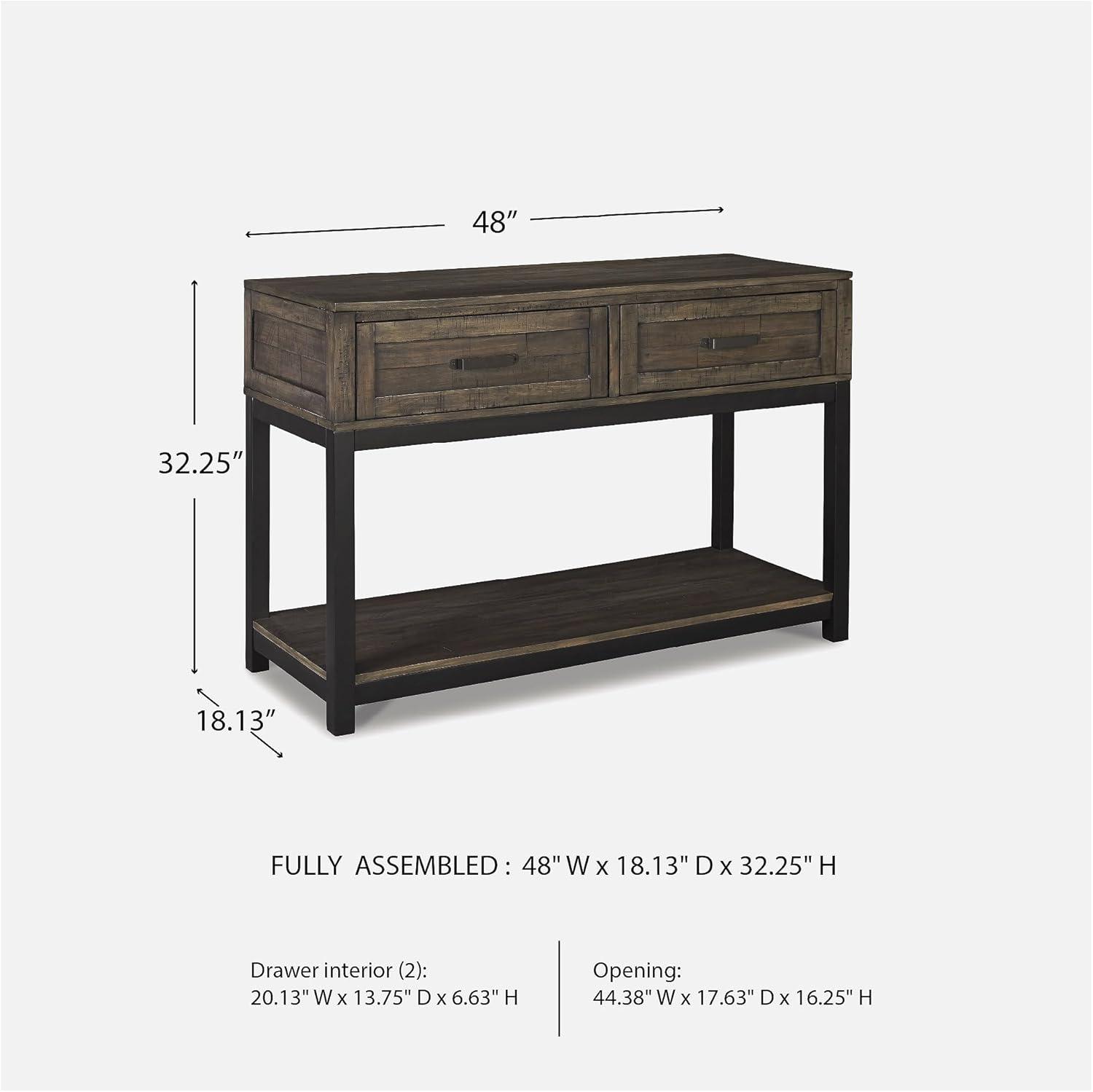 imageSignature Design by Ashley Johurst Rustic Rectangular Sofa Table with Two Drawers and Fixed Lower Shelf BrownBrown