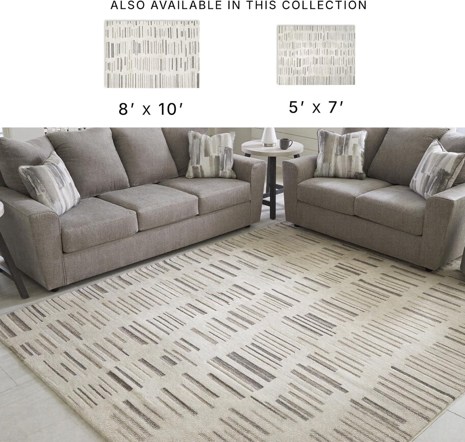 imageSignature Design by Ashley Leesdale Casual Indoor Striped Handmade 5 x 7 Rug White ampamp Light Brown78 x 101 Rectangular