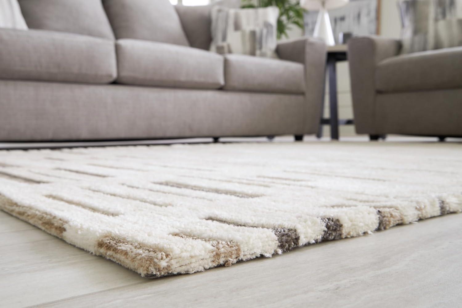 imageSignature Design by Ashley Leesdale Casual Indoor Striped Handmade 5 x 7 Rug White ampamp Light Brown78 x 101 Rectangular