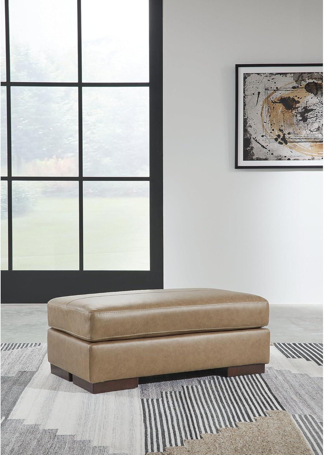 imageSignature Design by Ashley Luigi Contemporary Firmly Cushioned Leather Tufted Rectangular Ottoman Dark BrownBrown