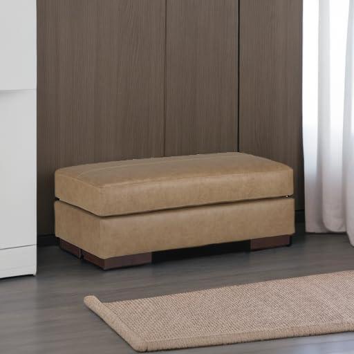 imageSignature Design by Ashley Luigi Contemporary Firmly Cushioned Leather Tufted Rectangular Ottoman Dark BrownBrown