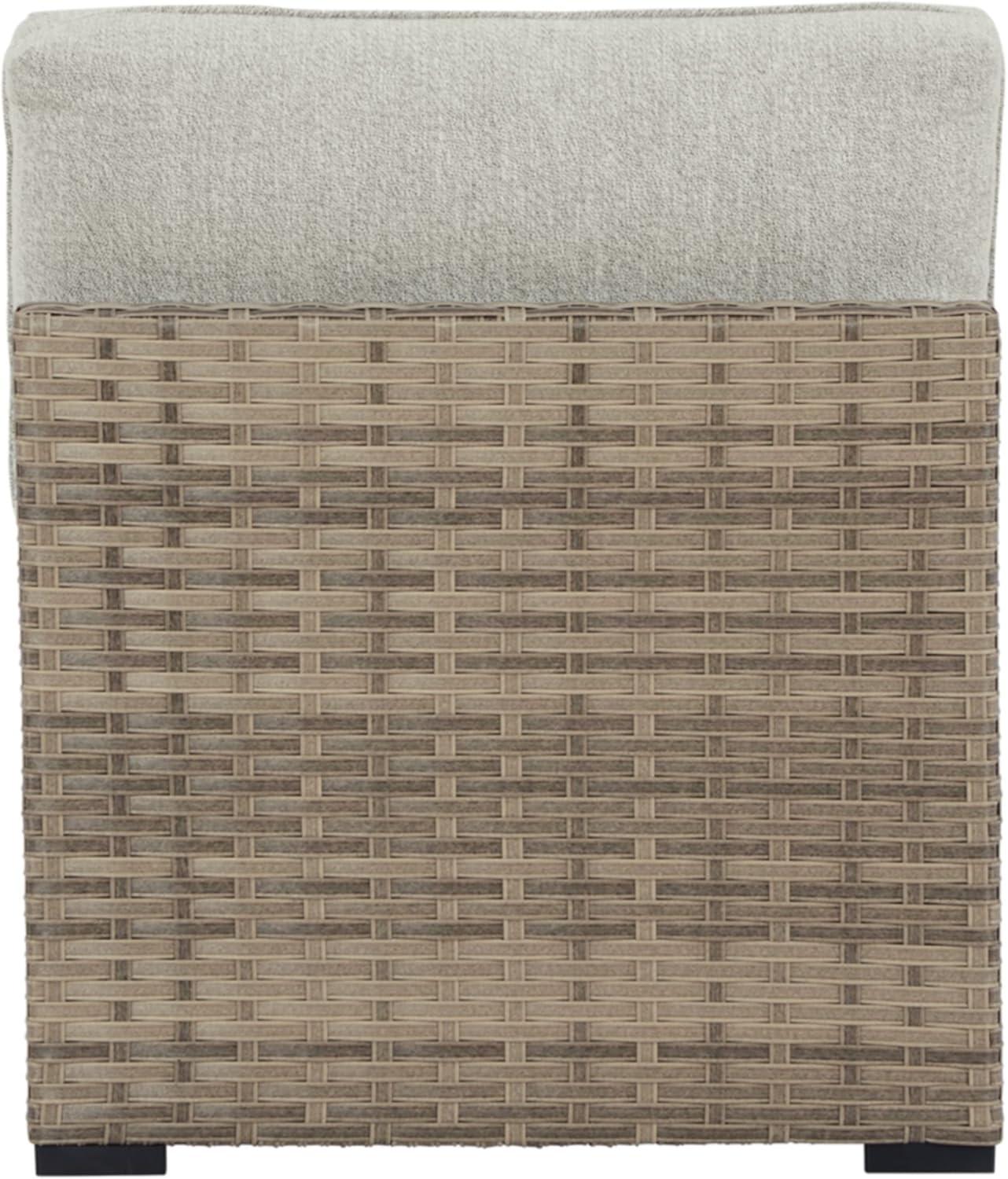 imageSignature Design by Ashley Outdoor Calworth Resin Wicker Patio Armless Chair 2 Count Nuvella Weather Resistant Fabric BeigeArmless