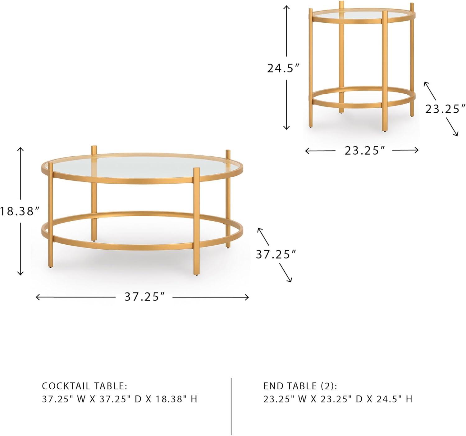 imageSignature Design by Ashley Pearlox Casual Table with Inset Tempered Glass Top Set of 3 Gold