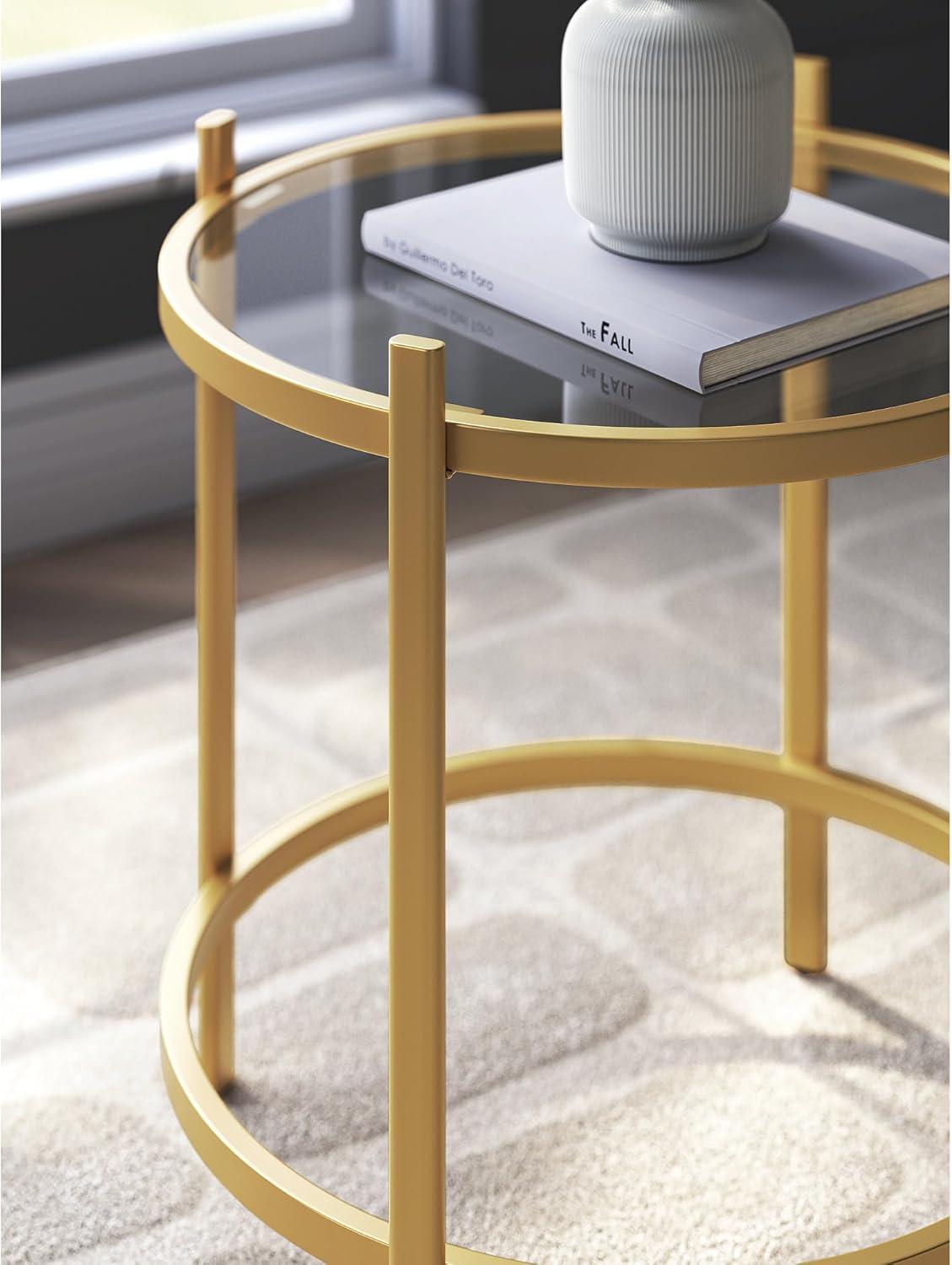 imageSignature Design by Ashley Pearlox Casual Table with Inset Tempered Glass Top Set of 3 Gold